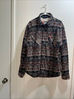 The American Outdoorsman Flannel Shirt Jacket Sherpa Fleece Collar (L) Mens